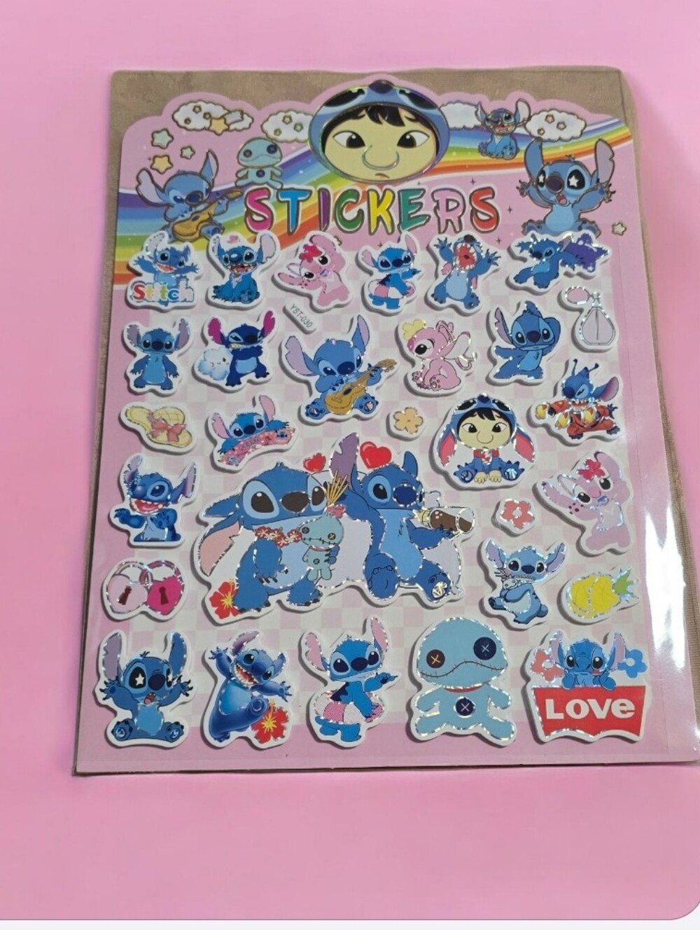 Love Stitch Blue and Pink Cartoon Sticker Sheet